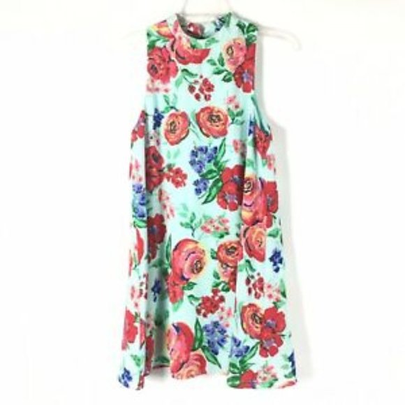 EVERLY Floral Print Bright High Neck Dress - Picture 1 of 10